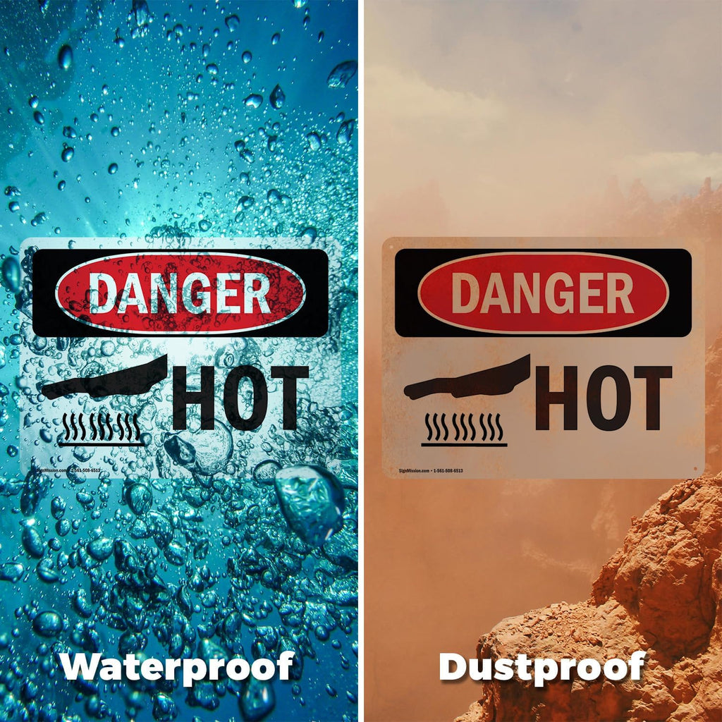 (2 Pack) Hot OSHA Danger Sign 7 Inch X 5 Inch Vinyl Label Decal Sticker Weather Resistant, UV Protected for