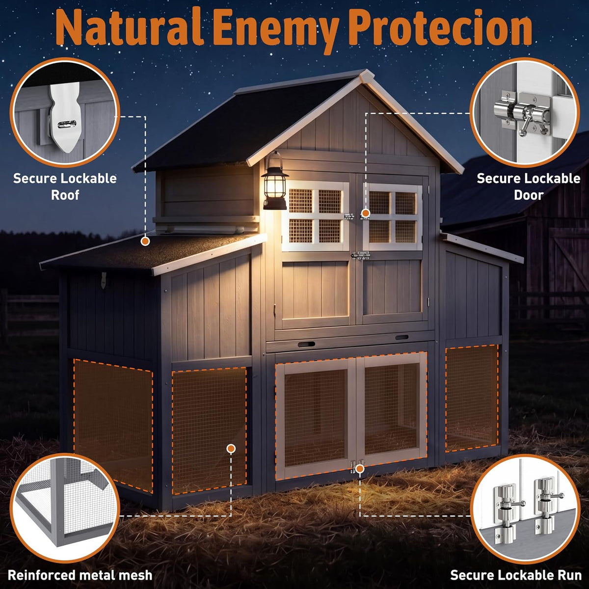 69.5" Large Chicken Coop with Run for 4-8 Chickens, Grey
