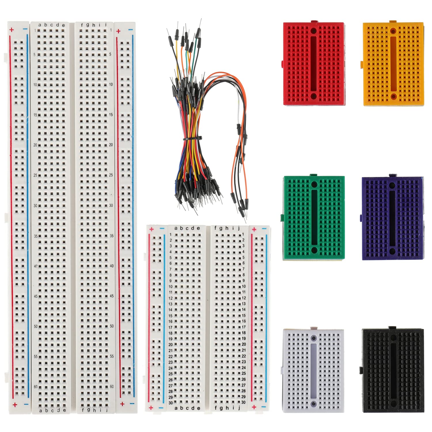 1Pcs 803 & 1 Pcs 400 Tie Points Solderless Breadboard, 65 Pcs Jumper Wires, 6PCS 170 Points Mini Breadboard