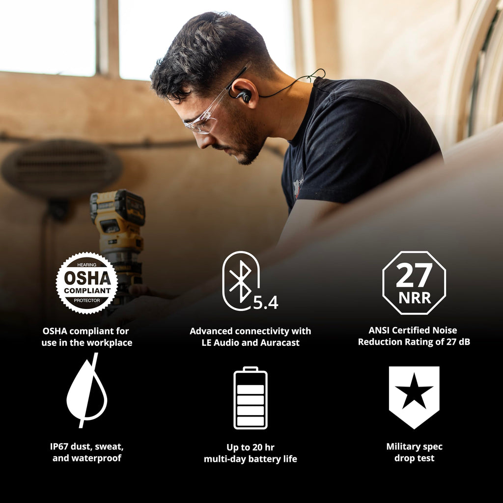Pro 3.0 Bluetooth Hearing Protection, OSHA Compliant Work Earbuds