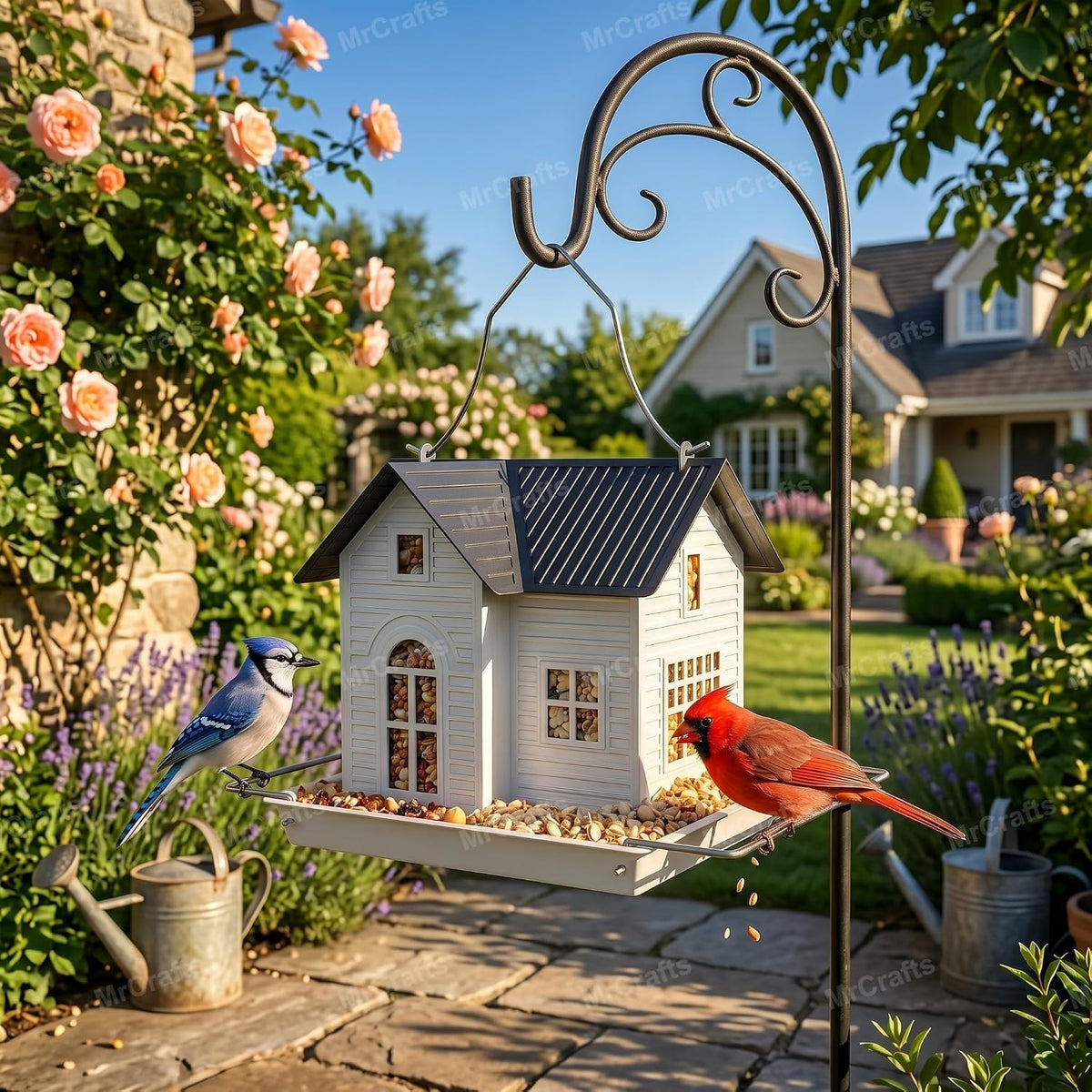 Solar Bird Feeder - Hanging Metal Bird House Feeder with Solar Lights, Outdoor Solar Lantern, Garden Decor for