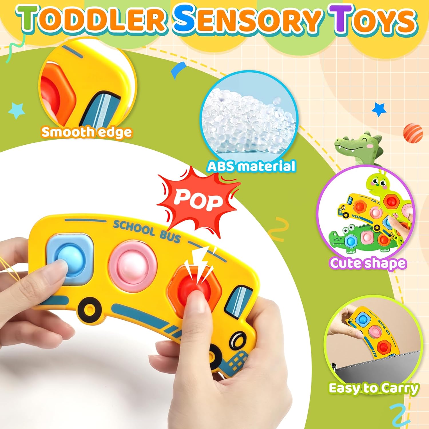 3PC Fidget Popper Sensory Toys Airplane Travel Activities for Toddlers Goodie Bags Pop It Fidget Toys for 12+ Month