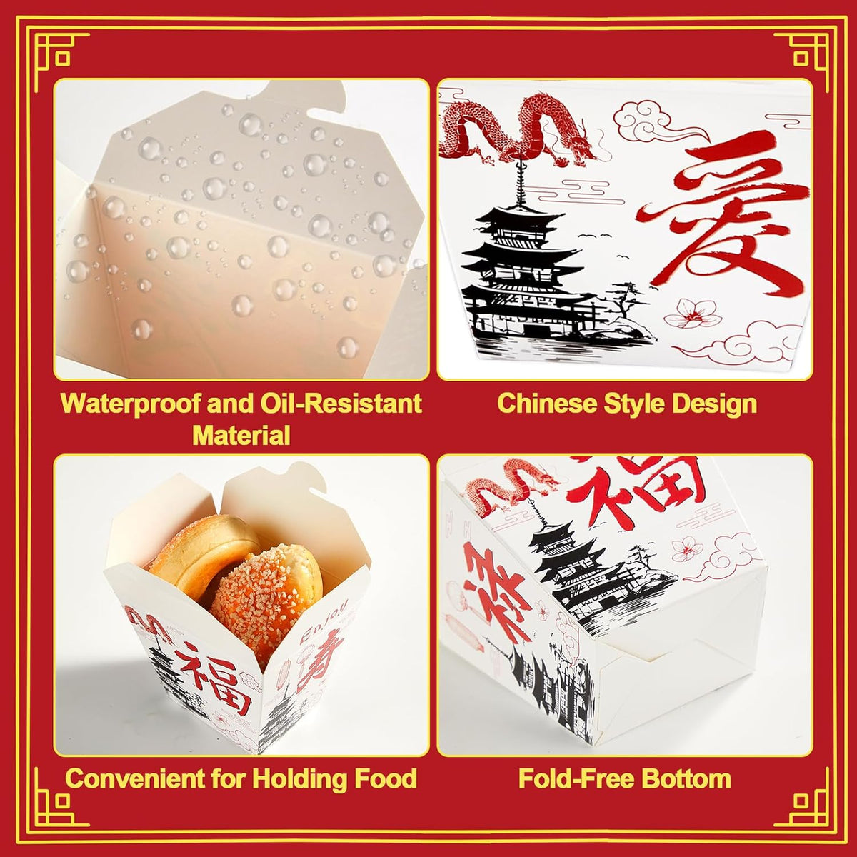 25 Sets White Chinese Take Out Food Boxes with Chopsticks