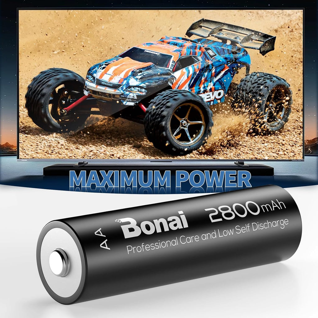 Rechargeable AA Batteries High-Capacity 2800mAh, Recharge up to 1200x Times, NiMH Battery Low Self Discharge