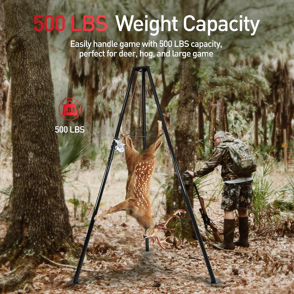 Tripod Game Hoist, 500 LBS Deer Skinning Rack Stand with Gambrel