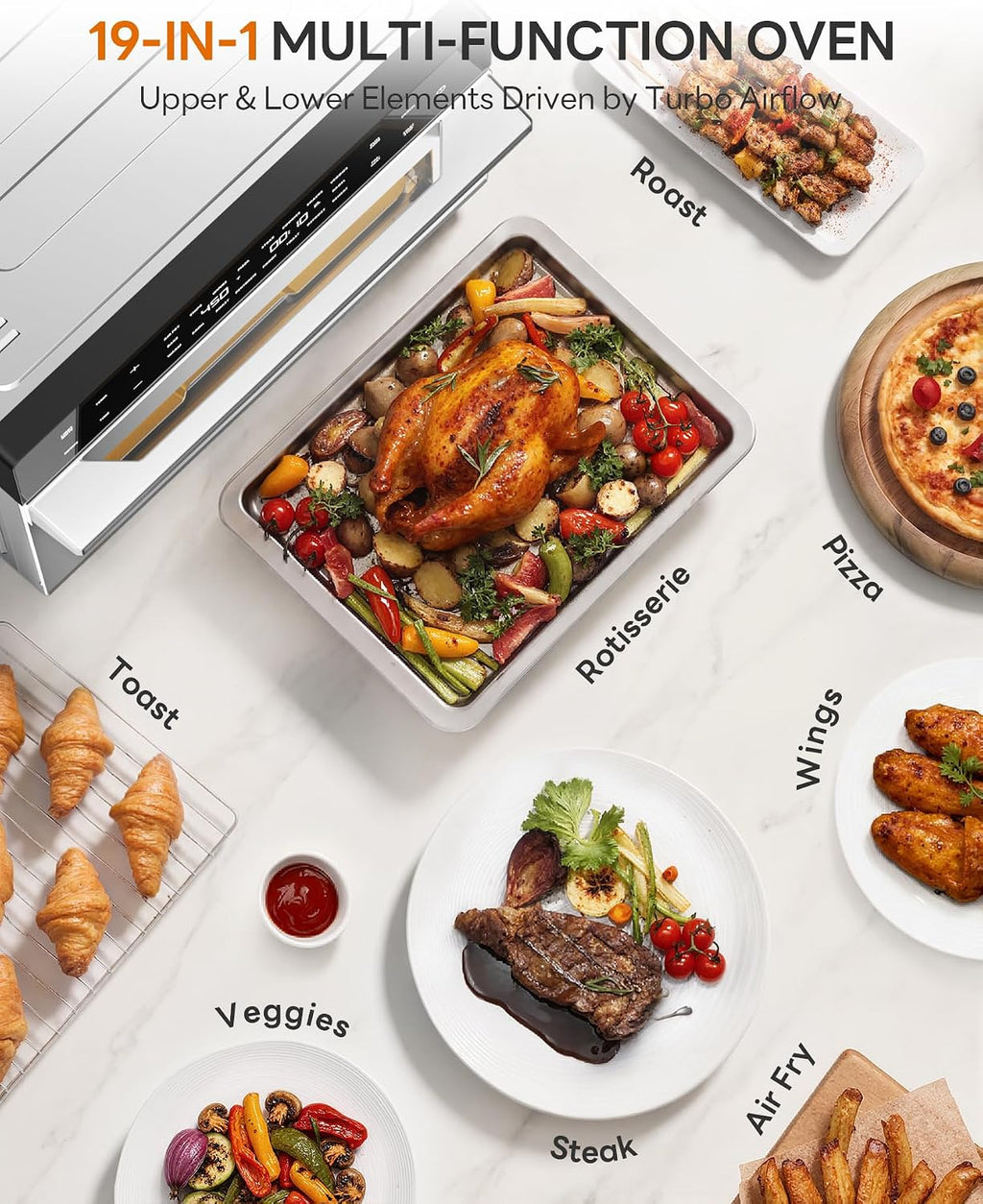 32QT Extra Large Air Fryer, 19-In-1 Air Fryer Toaster Oven Combo with Rotisserie and Dehydrator, Digital Convection