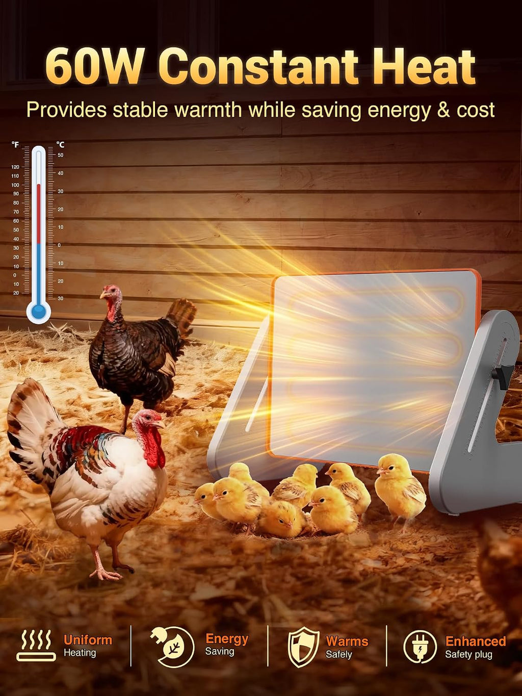 Brooder Heater for 20 Chicks, Chicken Heating Brooder Plate with 3 Adjustable Temp Settings, Safe Coop Heater for