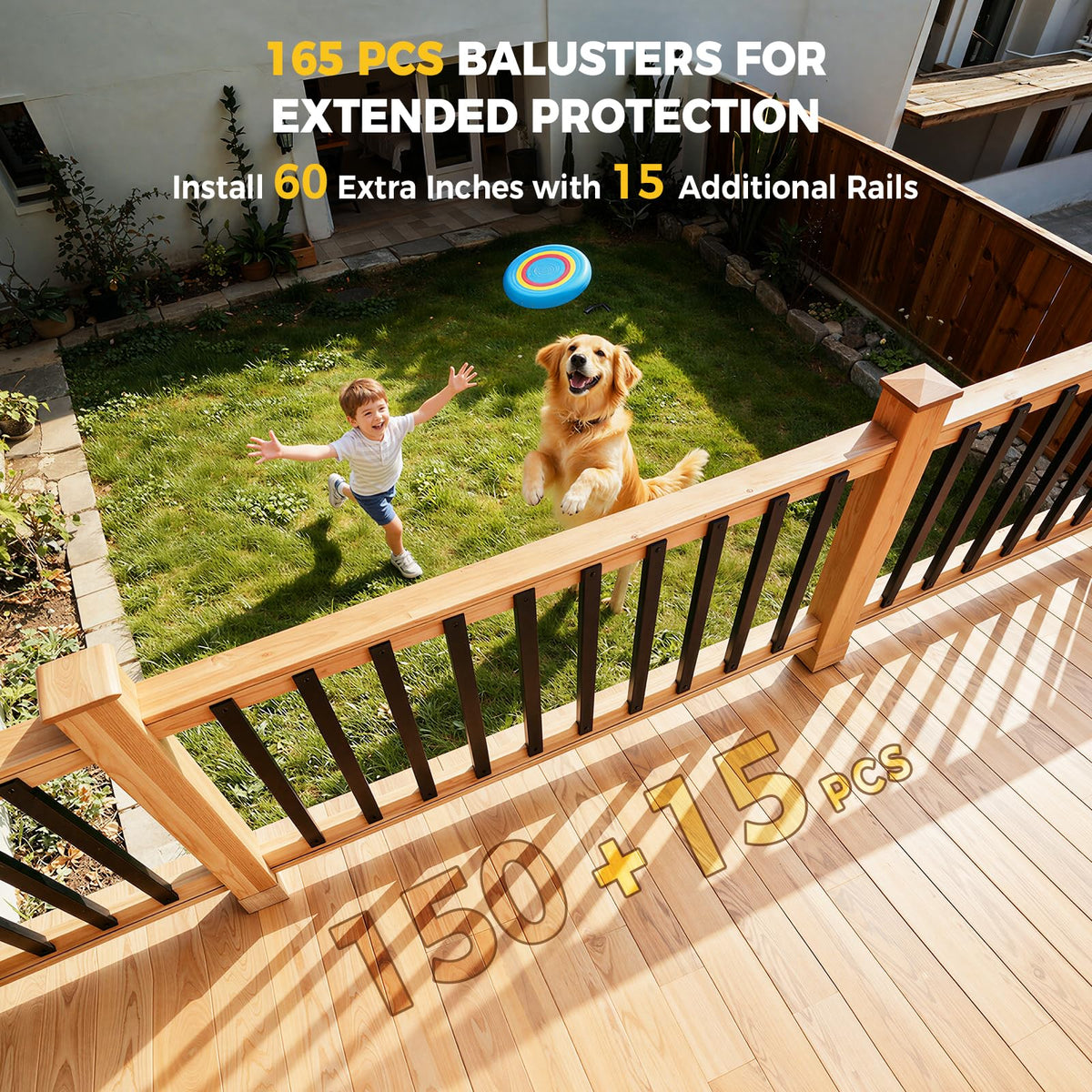 165 Pcs 36"Rectangular Deck Balusters, Straight Spindles Railing Kit