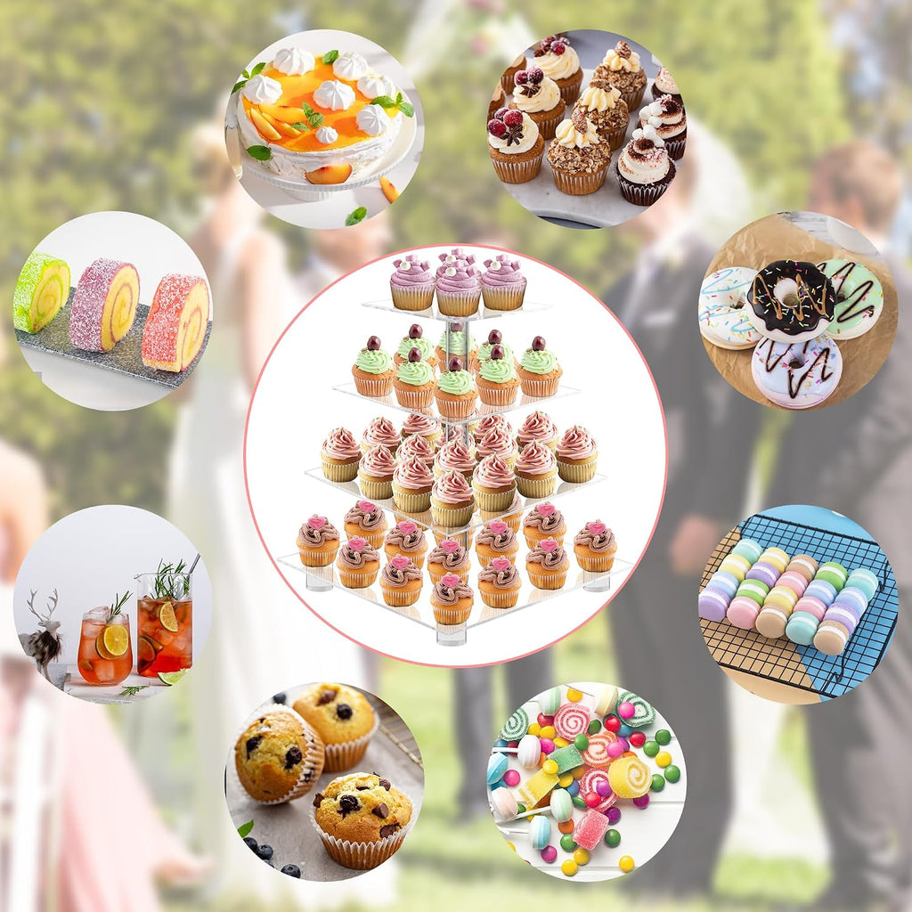 4 Tier Acrylic Cupcake Stand with Base, Premium Cupcake Holder, Acrylic Cupcake Tower Display Cady Bar Party Décor –