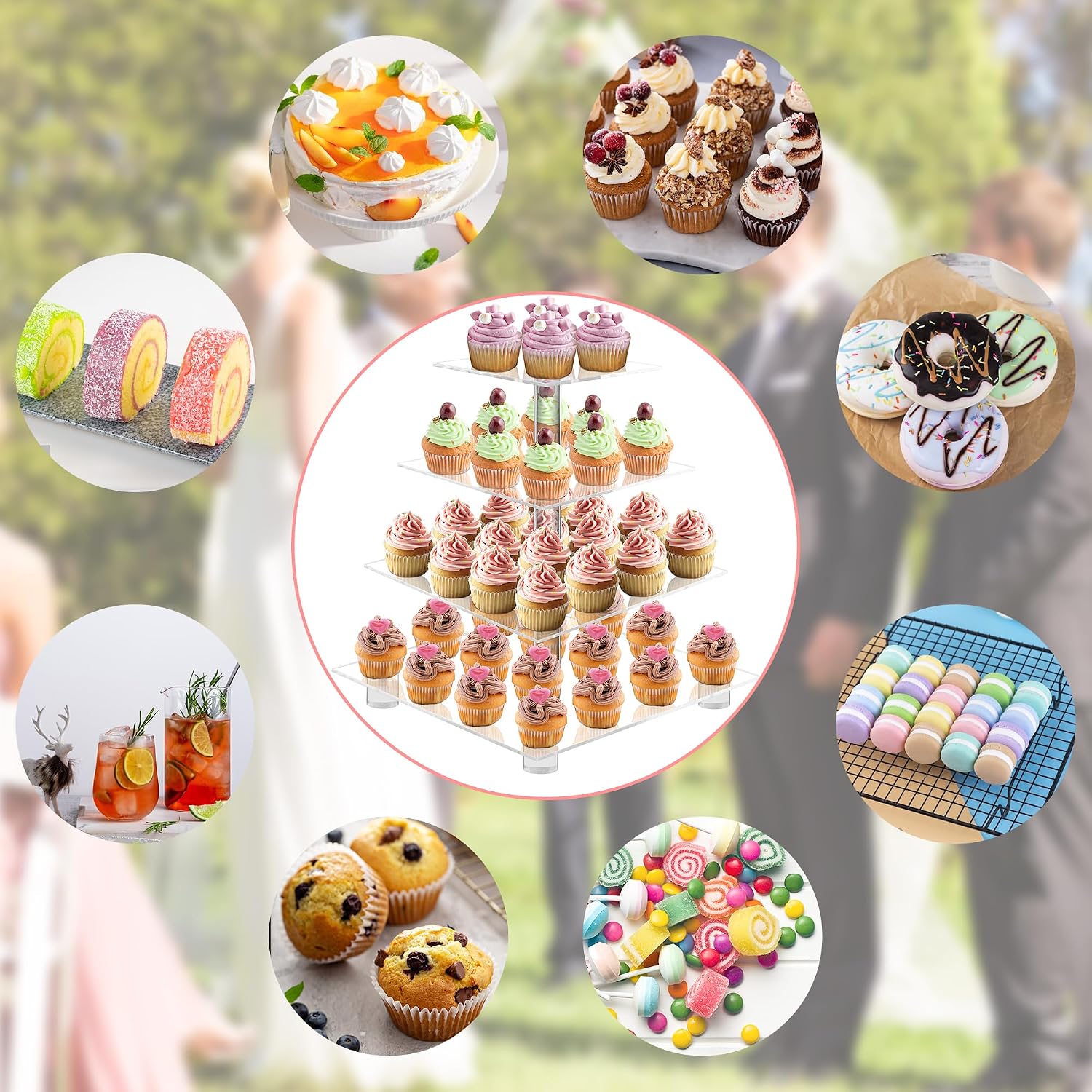 4 Tier Acrylic Cupcake Stand with Base, Premium Cupcake Holder, Acrylic Cupcake Tower Display Cady Bar Party Décor –