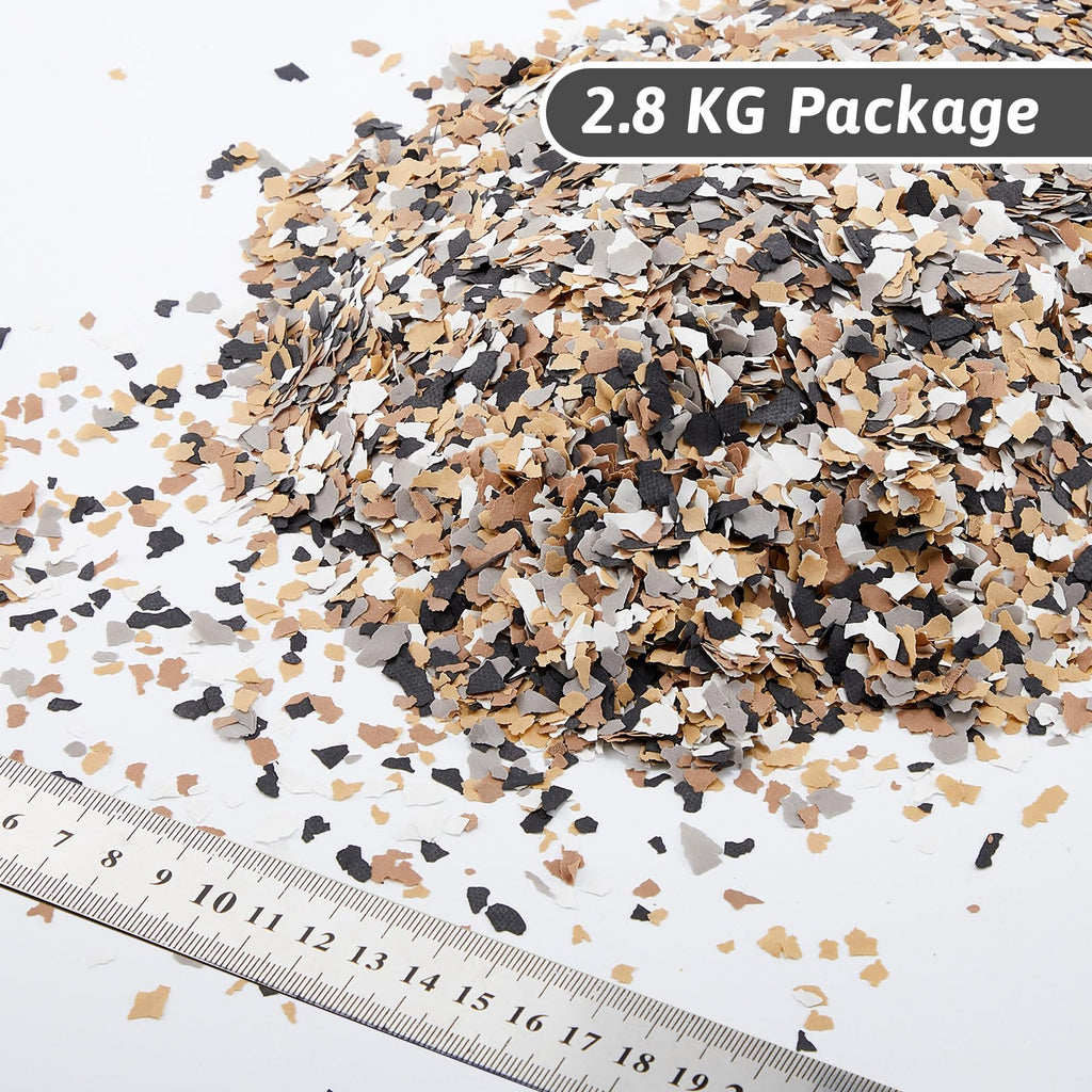 6.17 lb Epoxy Floor Flake, Black White Grey Yellow, 6-8 mm