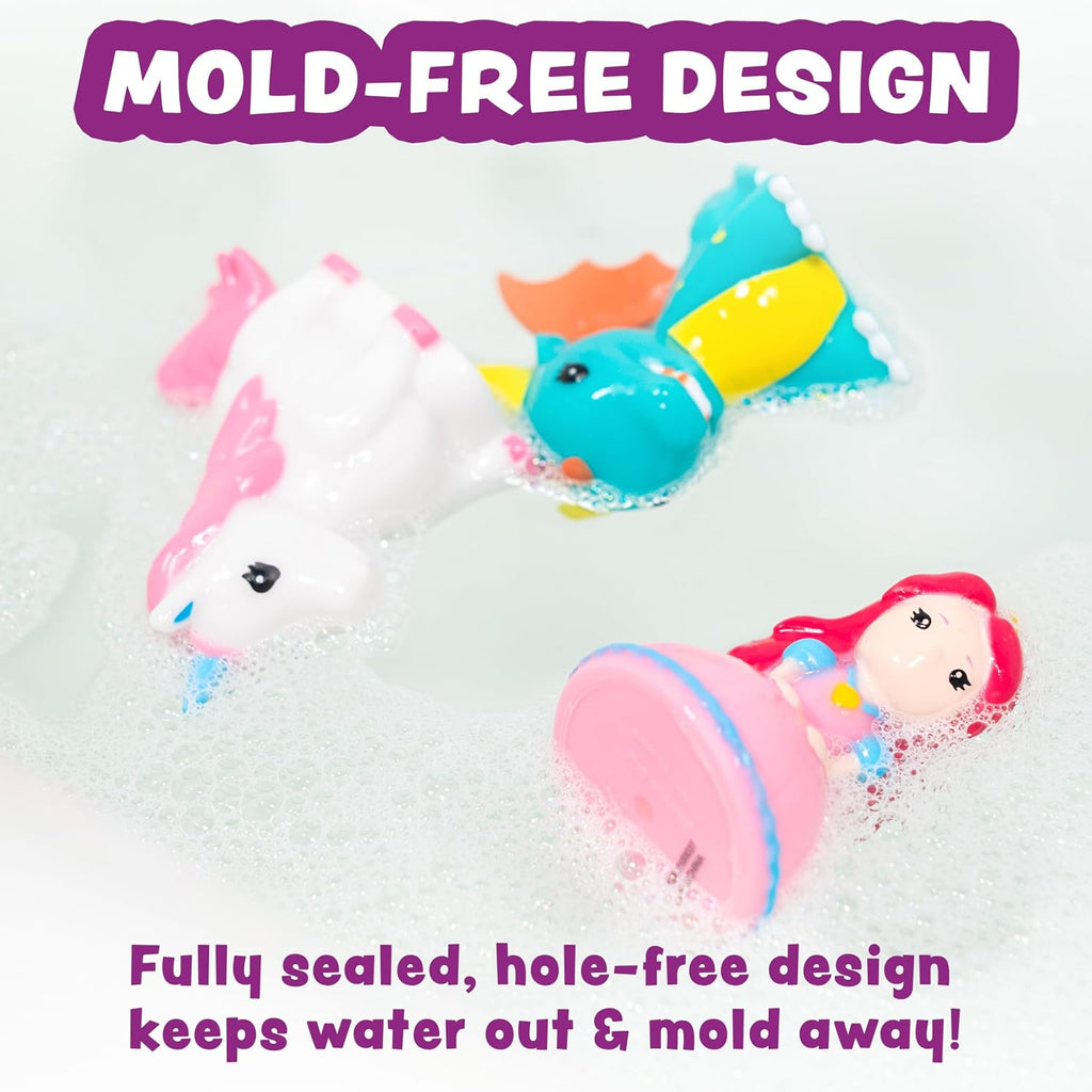 Fantasy Watertight Bath Toys, 6 Pack | Sealed, No Hole Bath Toys Design Keeps Moisture Out | Soft, Squeezable & Float
