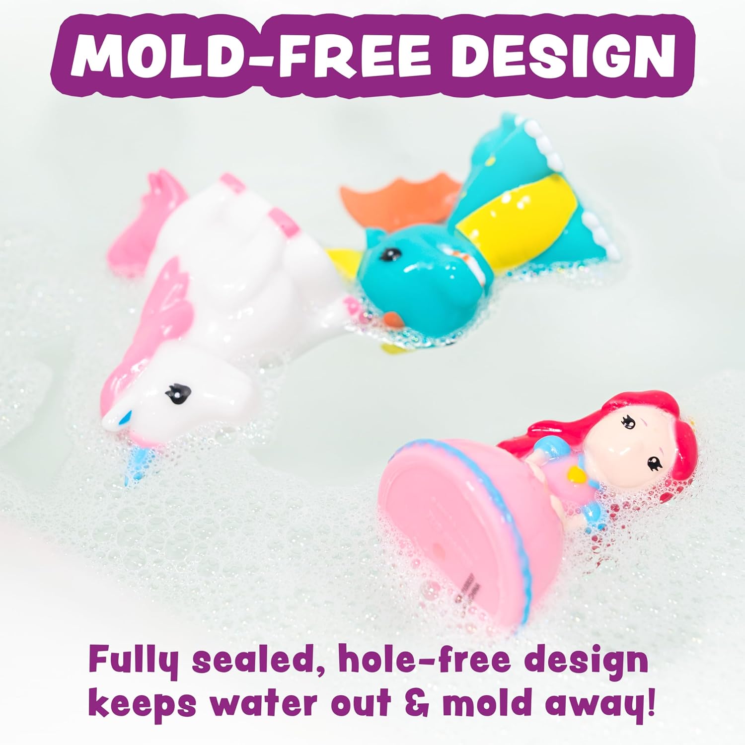 Fantasy Watertight Bath Toys, 6 Pack | Sealed, No Hole Bath Toys Design Keeps Moisture Out | Soft, Squeezable & Float