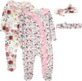 Baby Girl Sleepers,4 Piece Outfit Set, Romper Footies and Headband – All Season Baby Clothes Gift Set