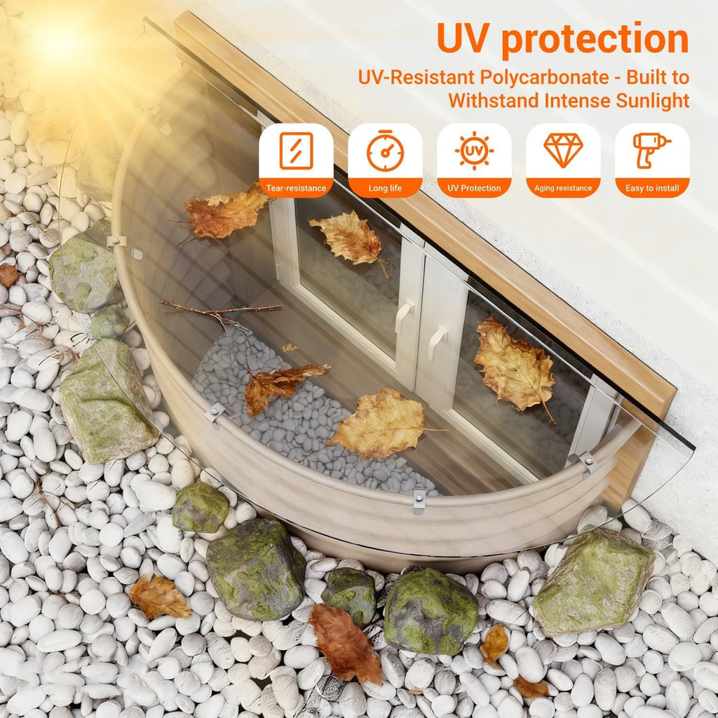 2-Pack Window Well Cover Outside 39" X 16", Clear Polycarbonate Basement/Egress Window Well Cover, All-Weather