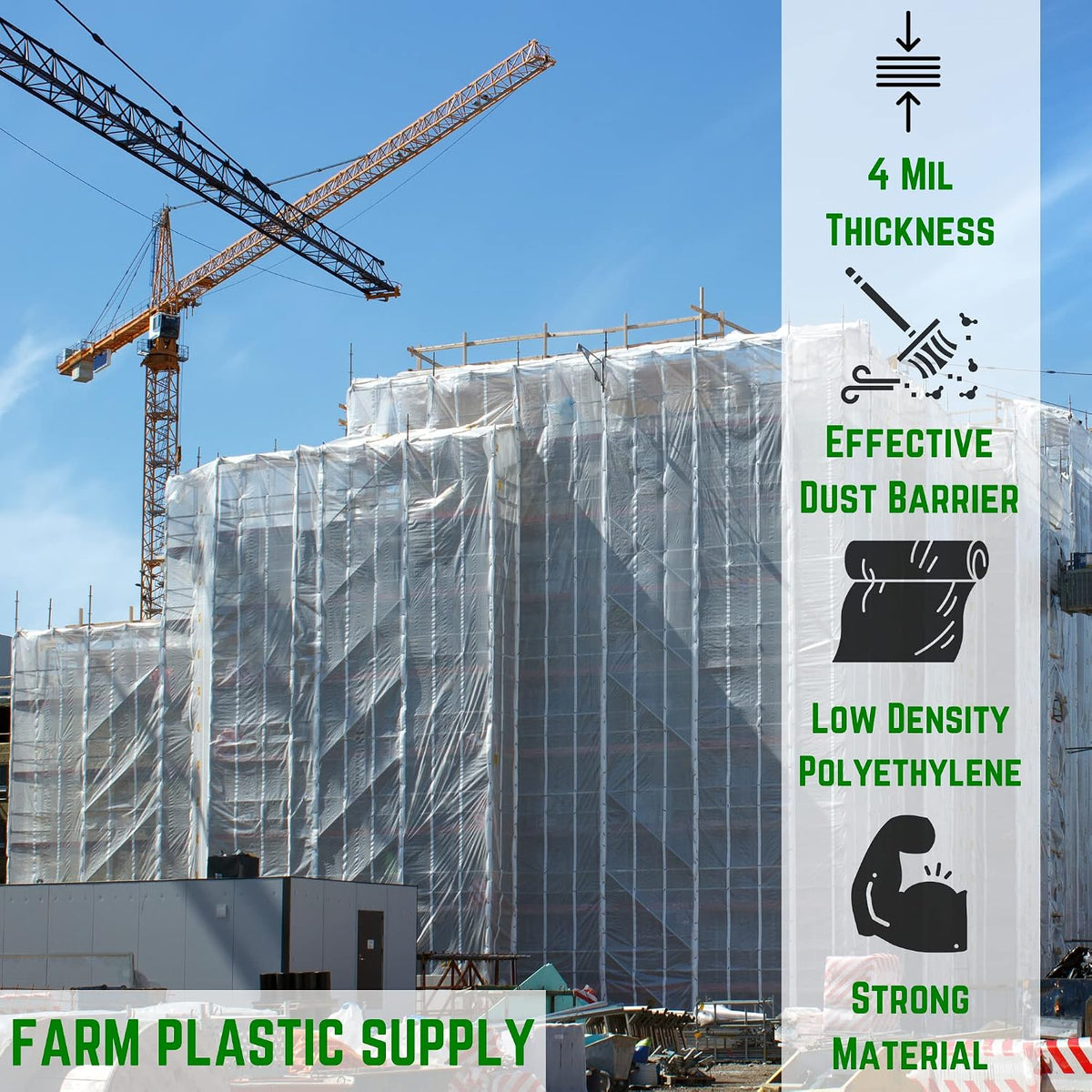 Clear Plastic Dust Barrier - 4 mil - Dust Containment Plastic, Thick Plastic Sheeting, Heavy Duty Polyethylene Film