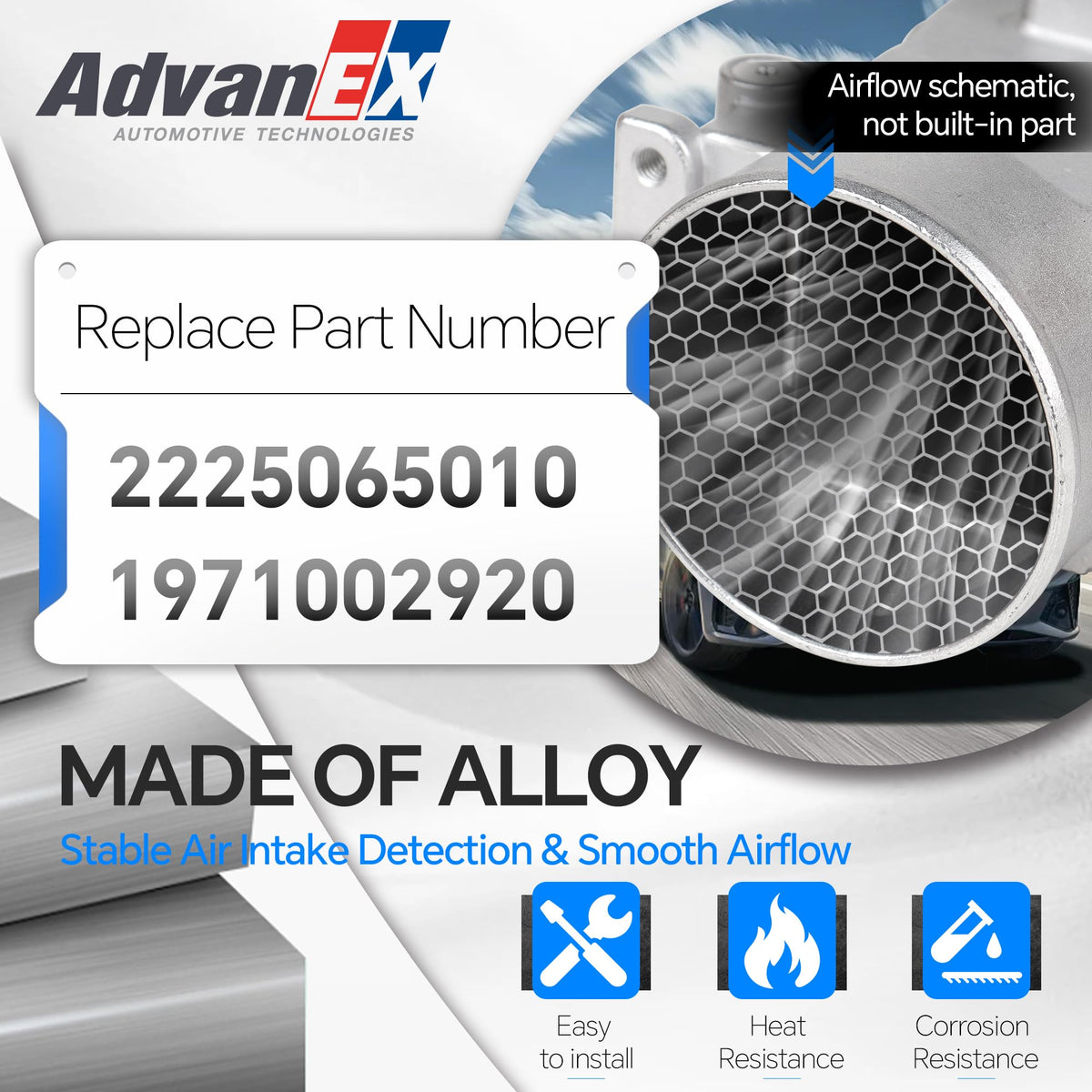 AdvanEX 2225065010 Mass Air Flow Sensor Meter MAF Compatible with Toyota