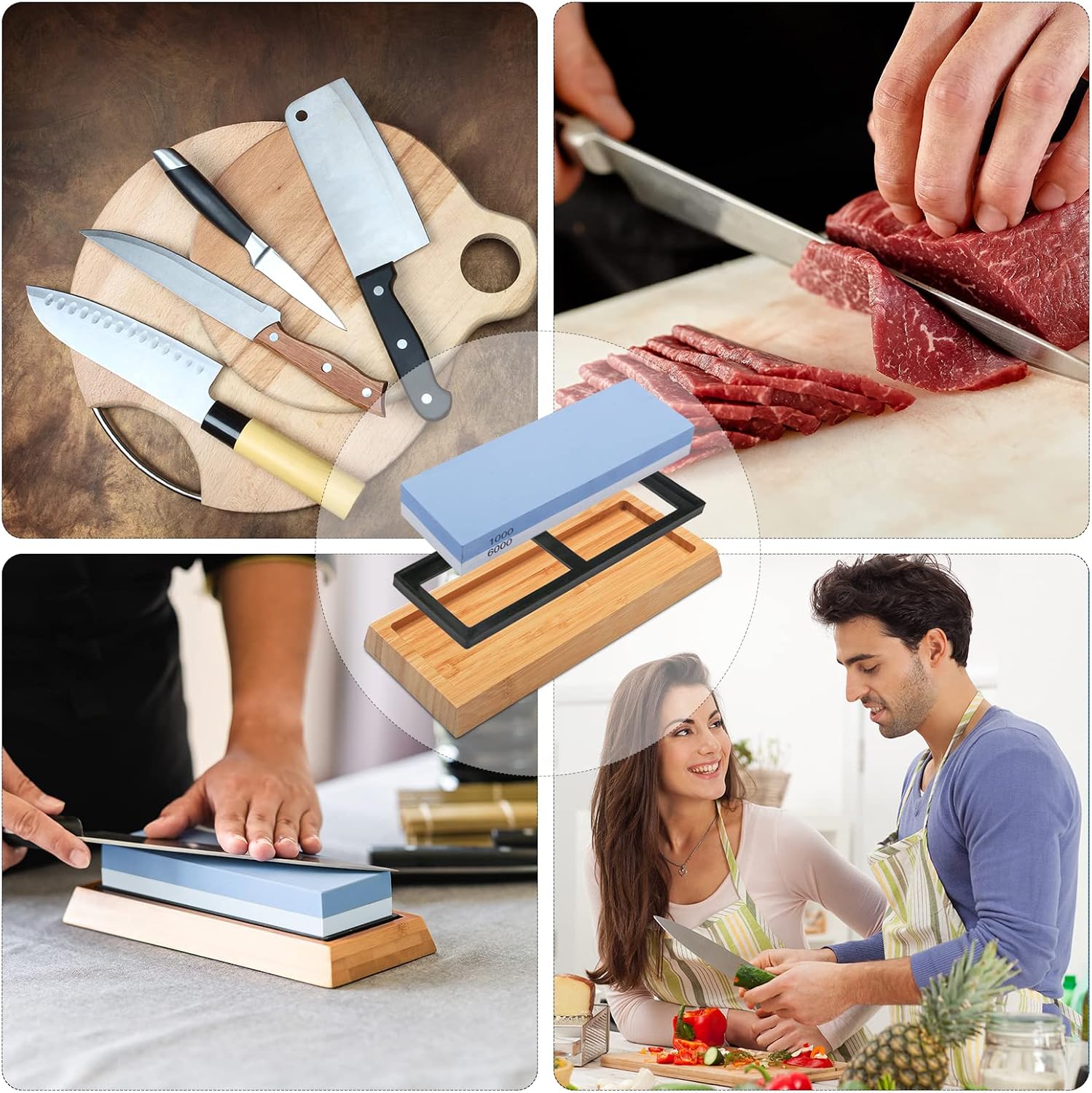 Whetstone Knife Sharpening Stone Kit - Double Sided Whetstone Knife Sharpener 1000/6000 Grit, Professional Honing