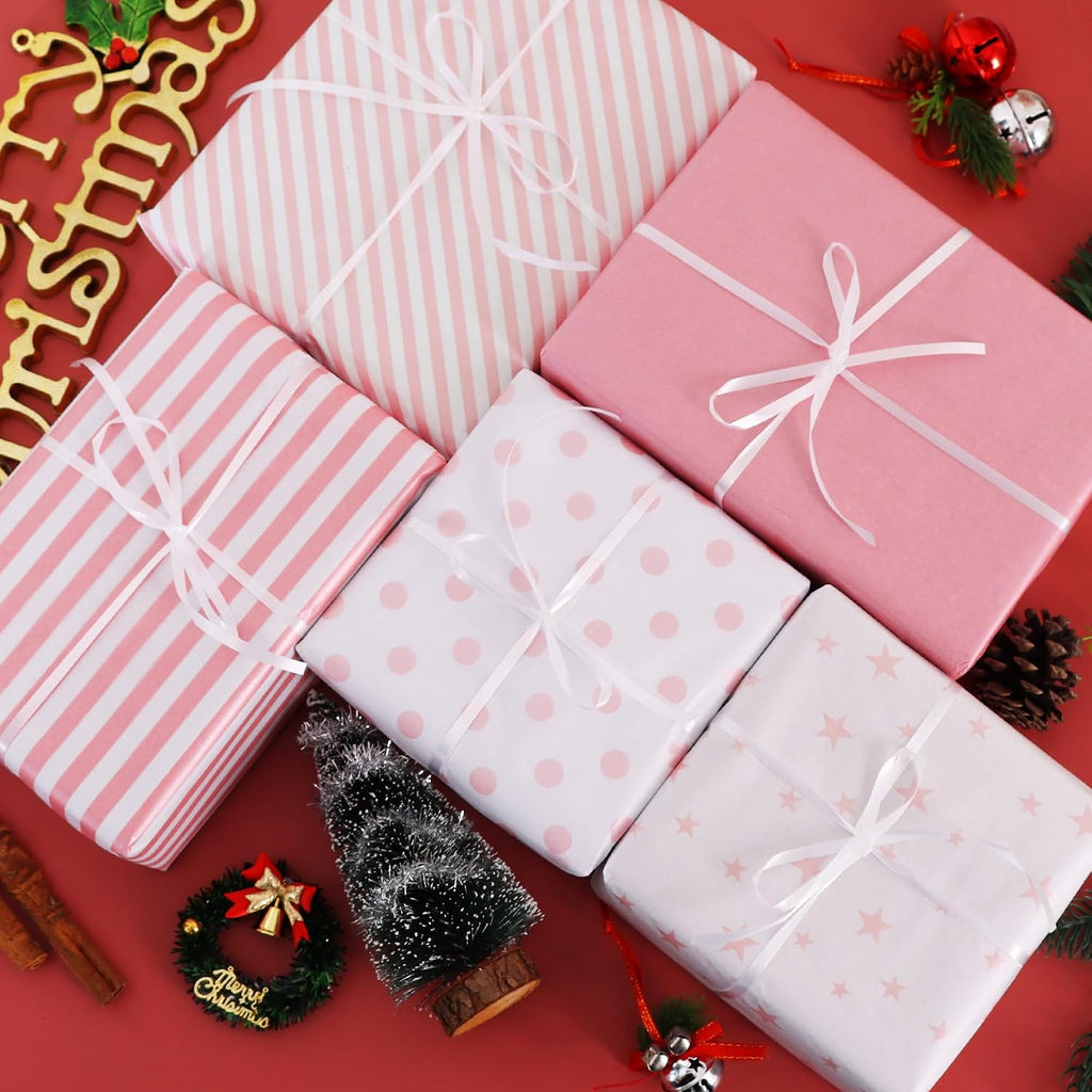 100 Sheets Pink White Tissue Paper Bulk for Gift Wrapping Gift Bag