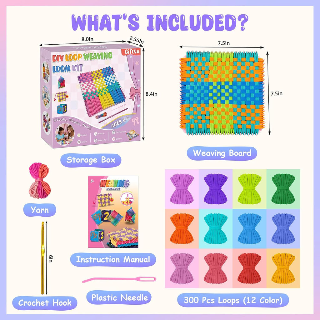 Weaving Loom Kit for Kids, Beginner Craft Kit with 12 Color Loops