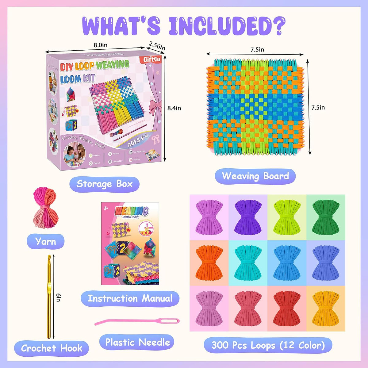 Weaving Loom Kit for Kids, Beginner Craft Kit with 12 Color Loops