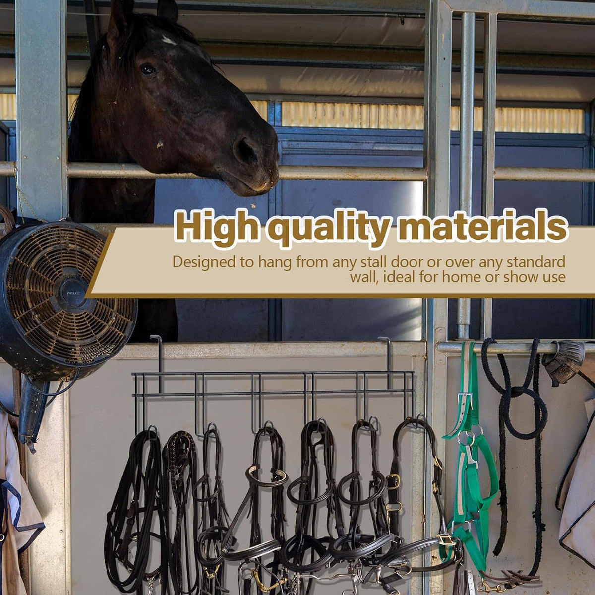 6 Hook 2 Pcs Bridle Hooks Tack Room Metal Wall Hangers Rack, Black