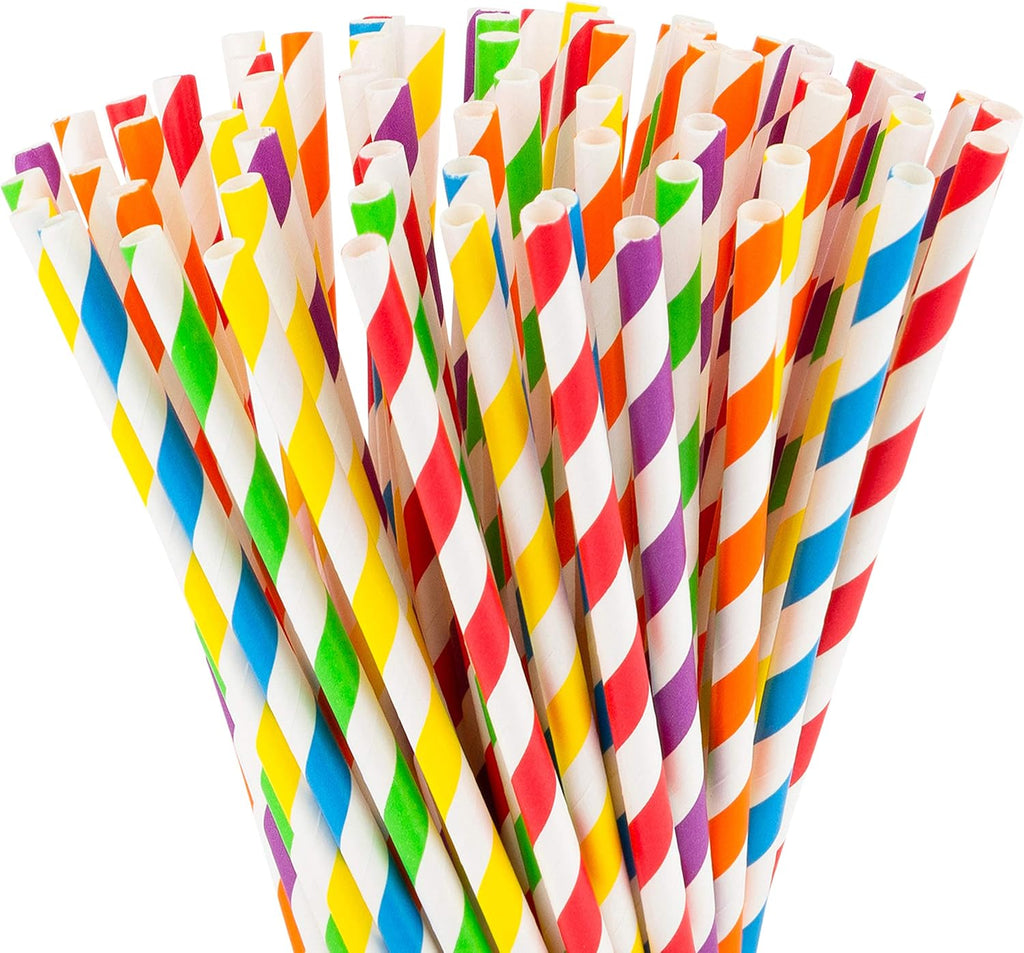 Paper Straws 400 Pack Biodegradable Colorful Striped Design 8.25" Straw for Everyday/Birthday Party/Baby