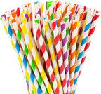 Paper Straws 400 Pack Biodegradable Colorful Striped Design 8.25" Straw for Everyday/Birthday Party/Baby