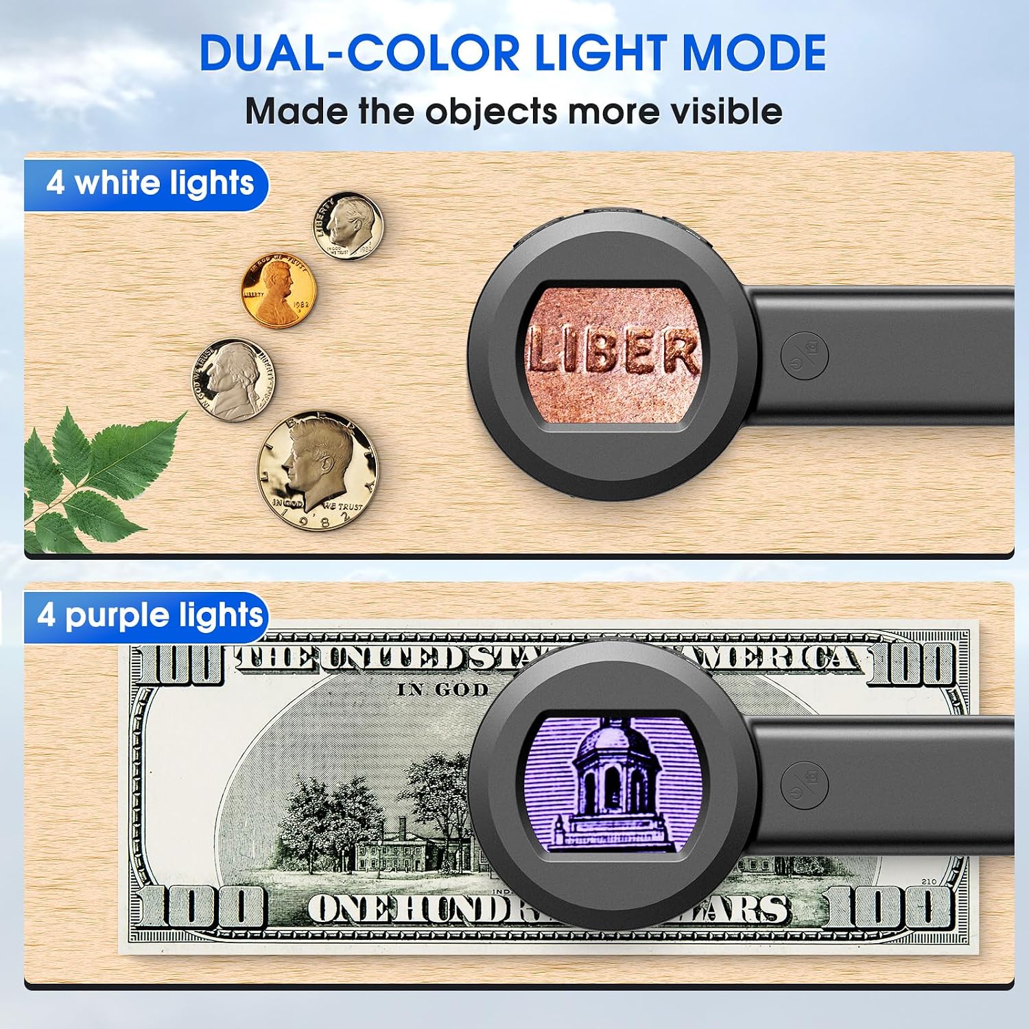 Pocket Digital Microscope Magnifying Glass with Light for Kids and Adults | 100X Handheld Pocket Size Jewelers Loupe
