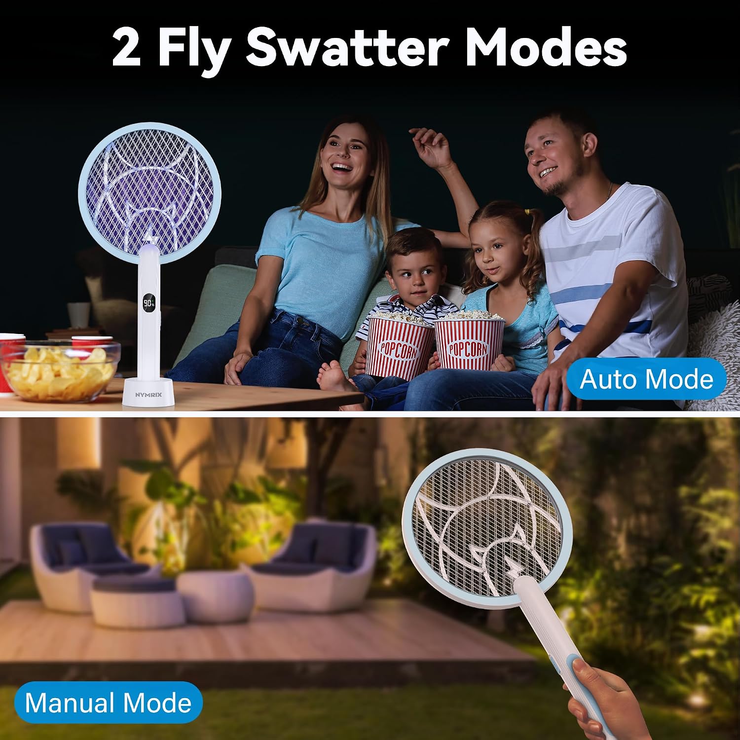 Electric Fly Swatter 4100V Dual Mode Bug Zapper Racket（Blue,1-Pack） | Mosquito Killer with 1800 mAh Rechargeable