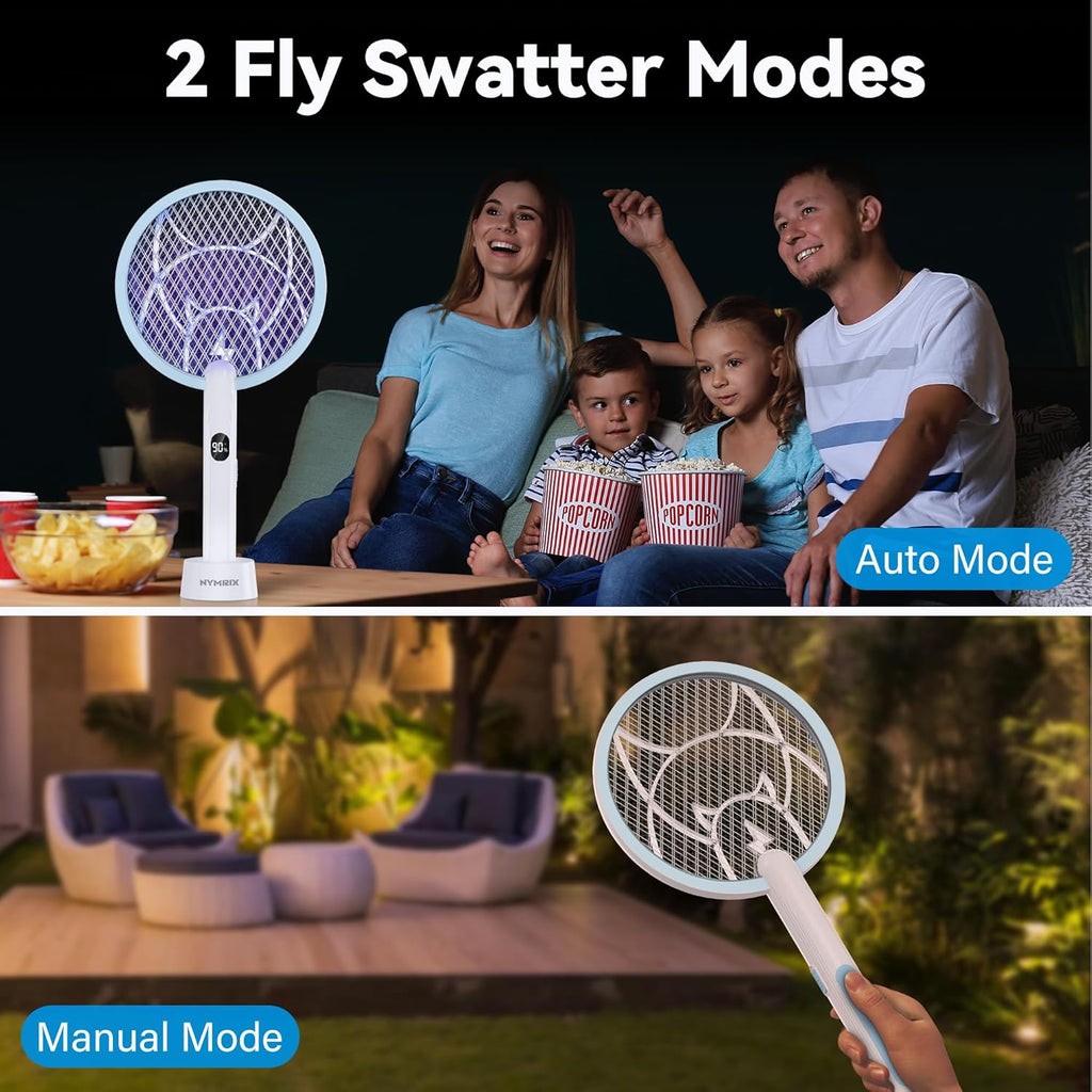 Electric Fly Swatter 4100V Dual Mode Bug Zapper Racket（Blue,2-Pack） | Mosquito Killer with 1800 mAh Rechargeable