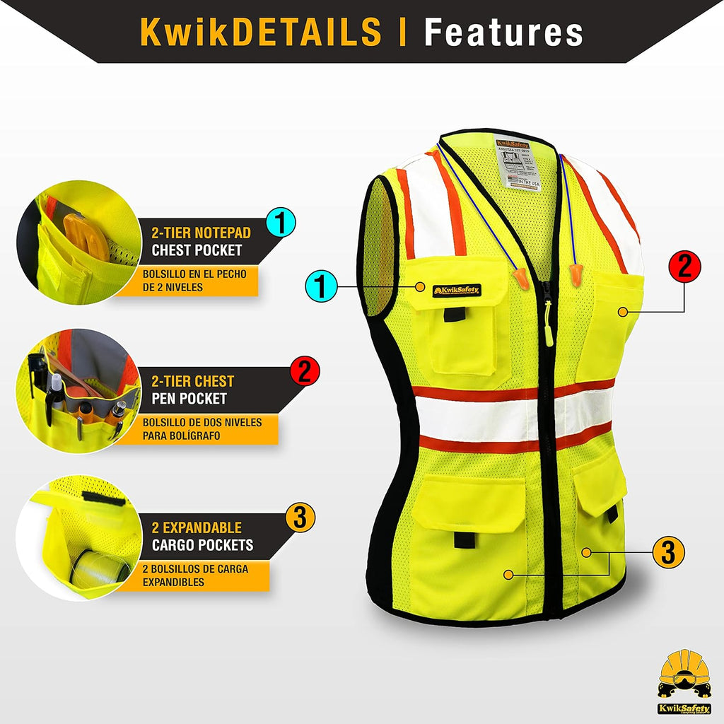 FIRST LADY Safety Vest for Women Class 2 ANSI OSHA Hi Vis Vest