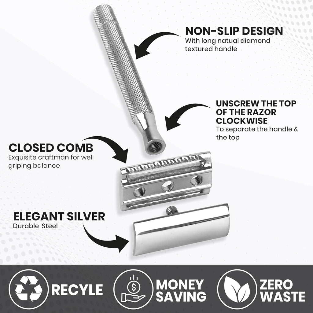 Safety Razor for Men & Women with 10 Double Edge Safety Razor Blades Reusable Double Edge Razor Single Blade Razors