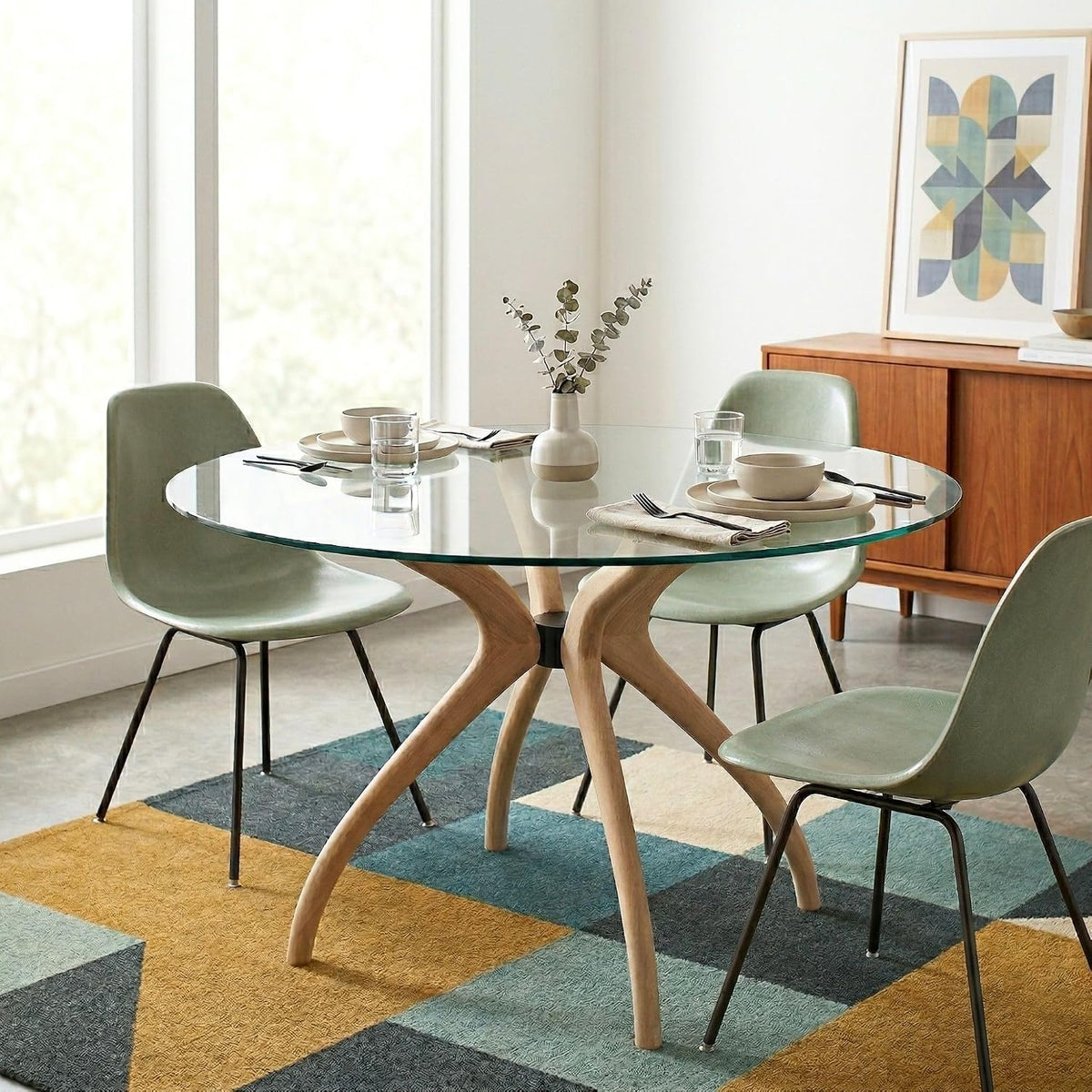 Mid Century Solid Wood Modern Dining Curved Table Base Only, Pedestal Table Bases, Wooden Legs for Kitchen Tables