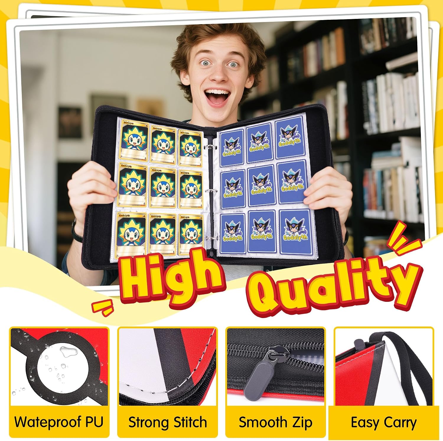 Card Binder, 9-Pocket Design, 900-Card Capacity with 5 Top loaders | Large Capacity,Waterproof PU cover,Custom ,Page