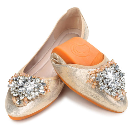 Women Ballet Flats Rhinestone Wedding Ballerina Shoes Foldable Sparkly Comfort Slip on Flat Shoes