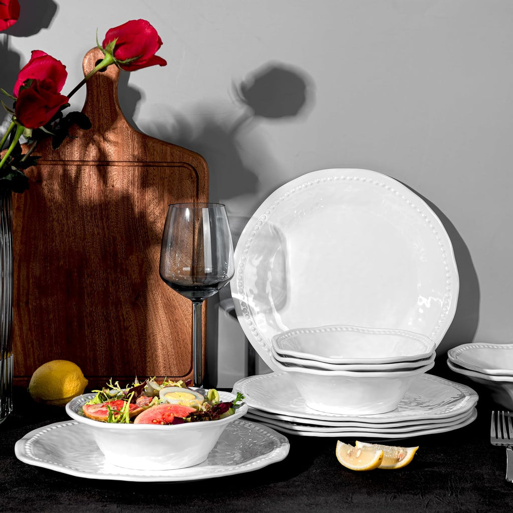 Melamine Dinner Plates, Round Plates,Shatter Resistant, 10.5 inch, set of 6, White