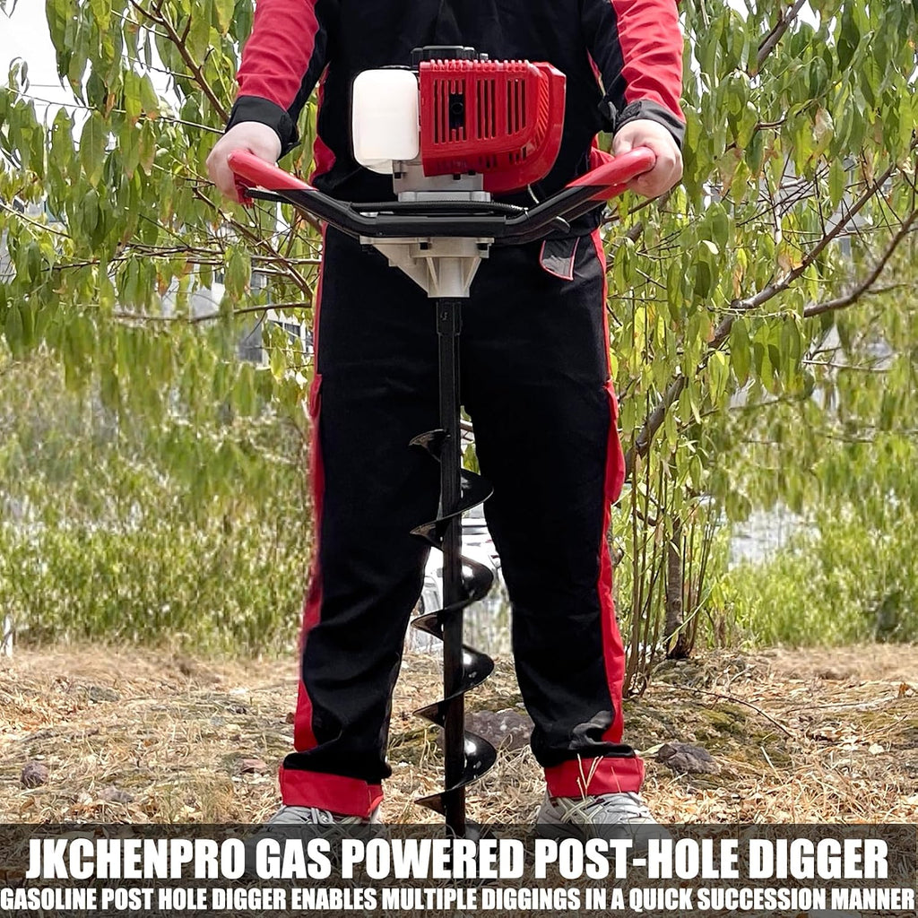 52CC Gas Post Hole Digger with 3 Auger Bits & 3 Extensions | 52CC 2-Stroke, 8000RPM, 3 Bits (4/6/8"), 3 Extensions