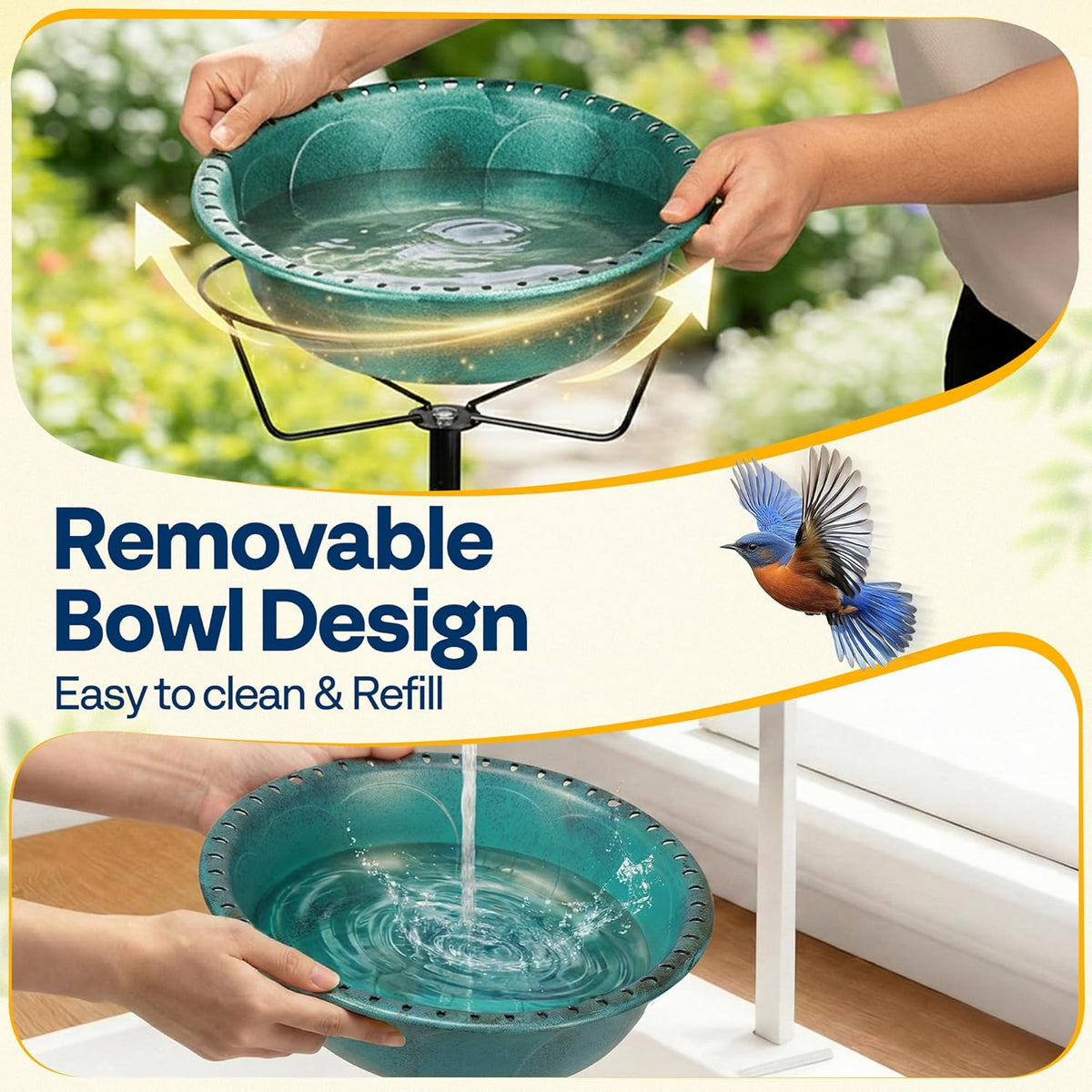 Bird Bath for Outside with Metal Ground Stake, Green