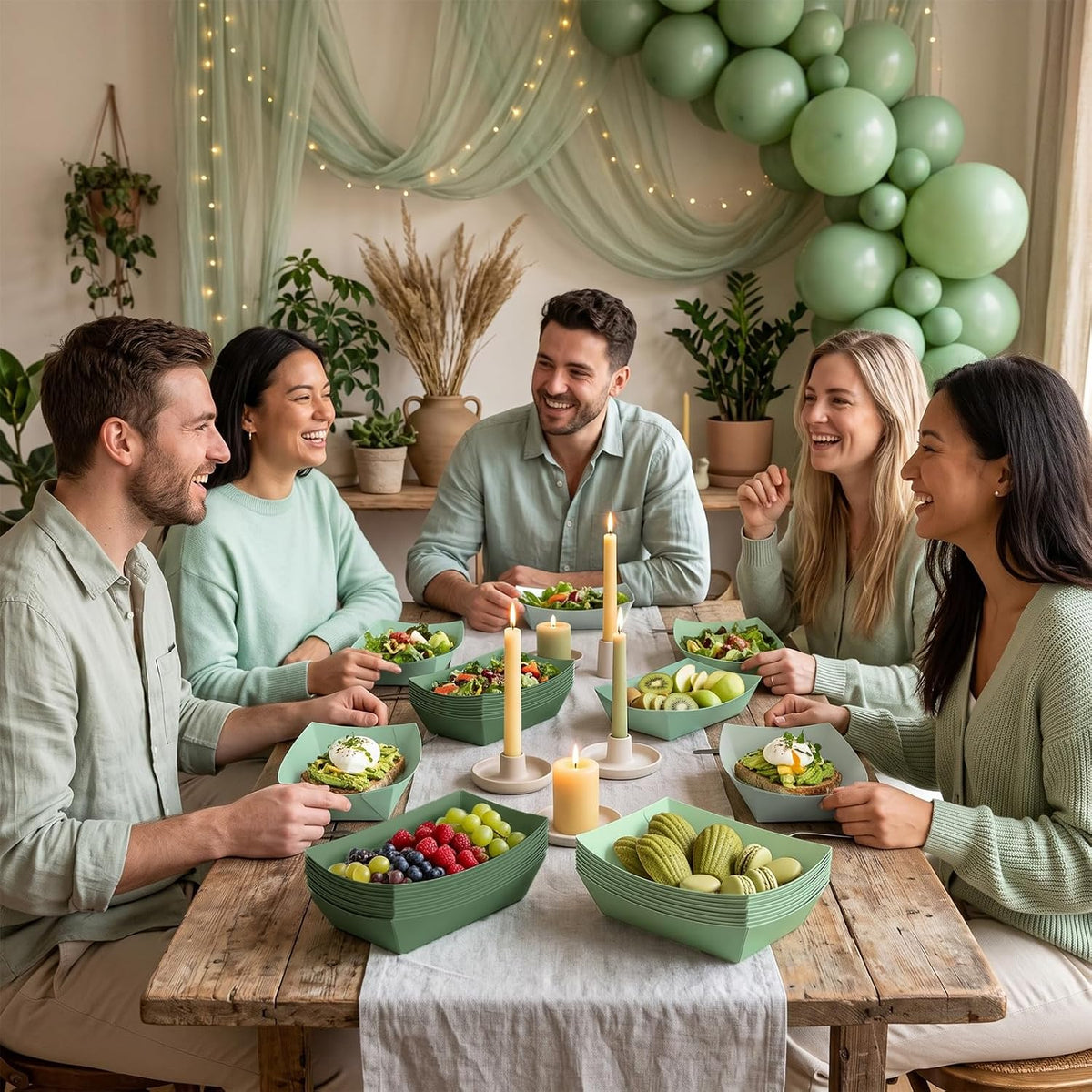 120 Pack 2lb Party Paper Food Boat Trays, Gradient Sage Green