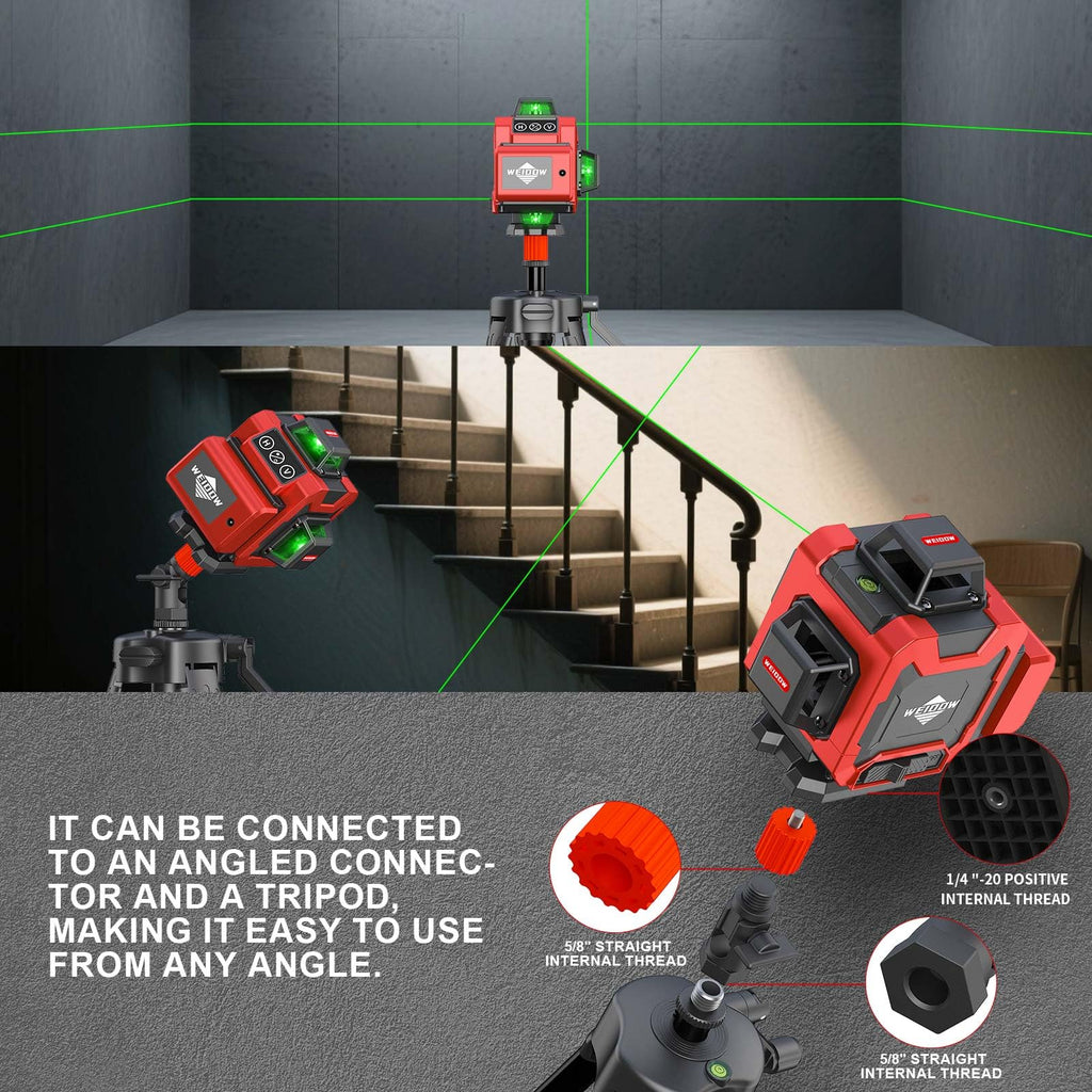 weiddw Laser Level Kit, Plastic & Aluminum, Tripod, Dual Battery, Long Life