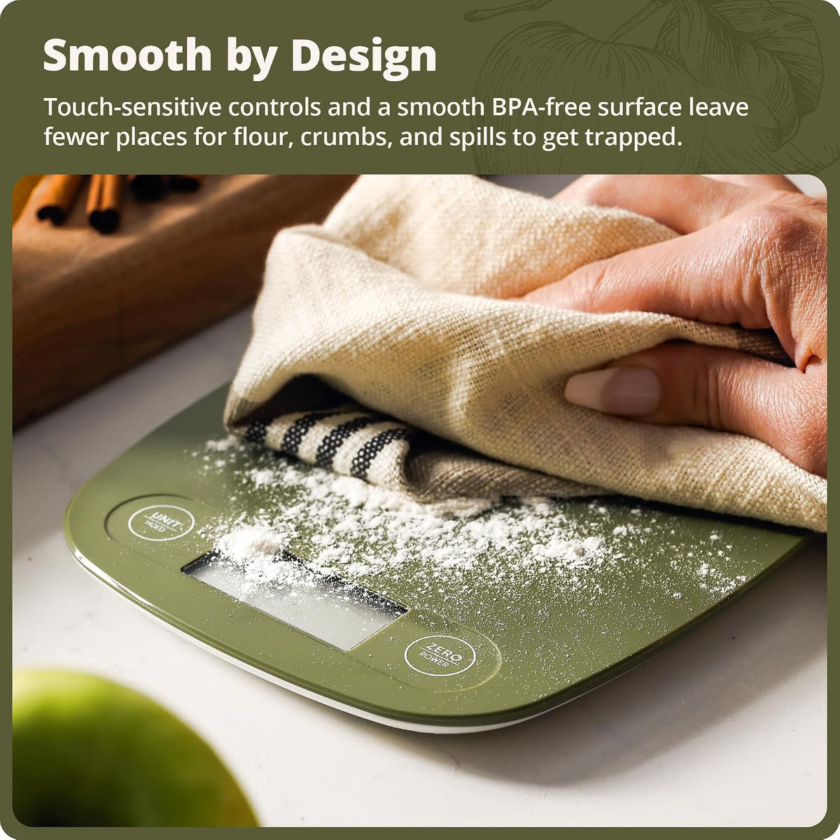 Food Scale, Slim & Compact Build, 1g Precision (Moss Green)