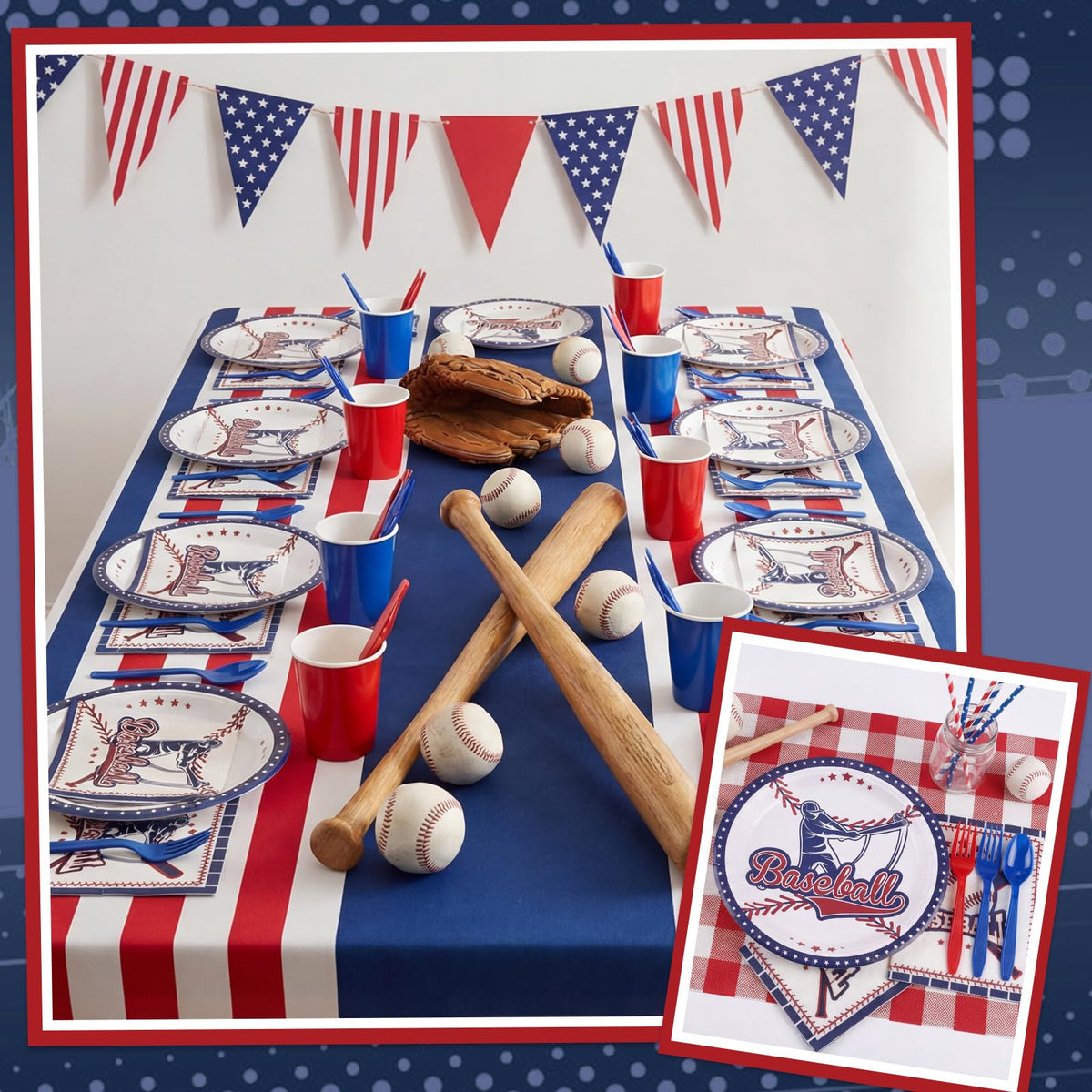 50 Pcs Baseball Plates and Napkins, Disposable Baseball Party Supplies