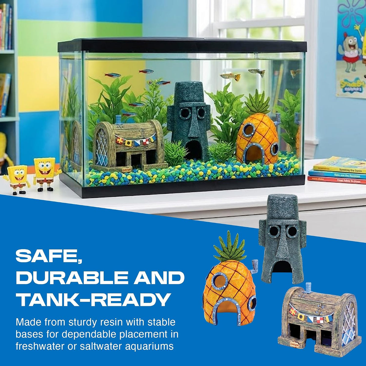 Officially Licensed Spongebob Fish Tank Decorations, 3-Piece Set