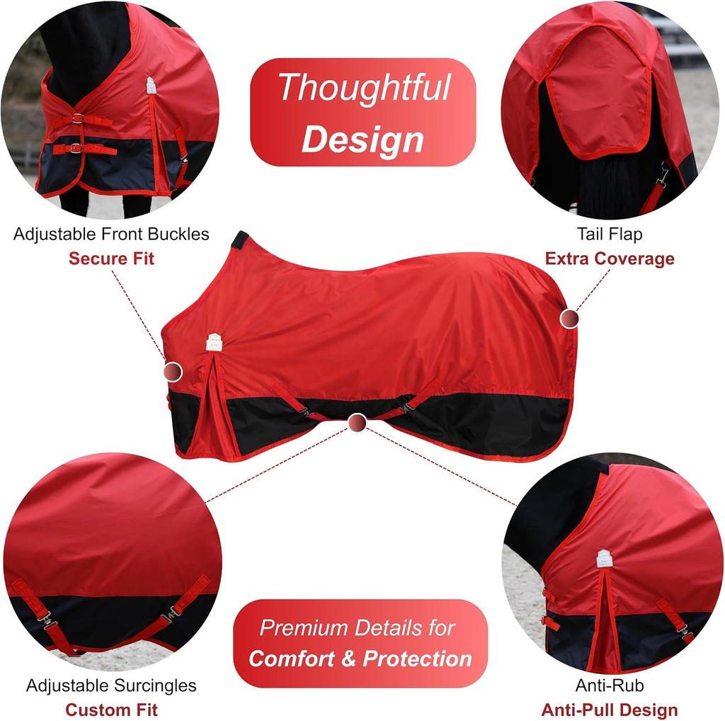 420D Ripstop Lightweight Horse Turnout Sheet, No Fill, Water-Resistant & Breathable Horse Blanket for Spring and Mild
