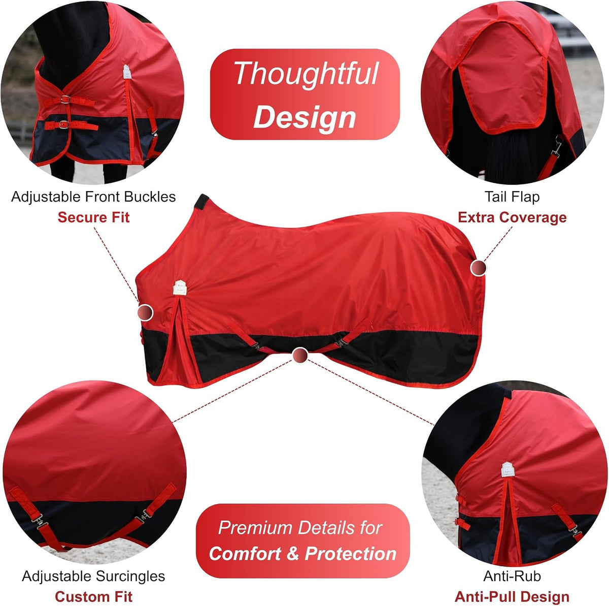 420D Ripstop Lightweight Horse Turnout Sheet, No Fill, Water-Resistant & Breathable Horse Blanket for Spring and Mild