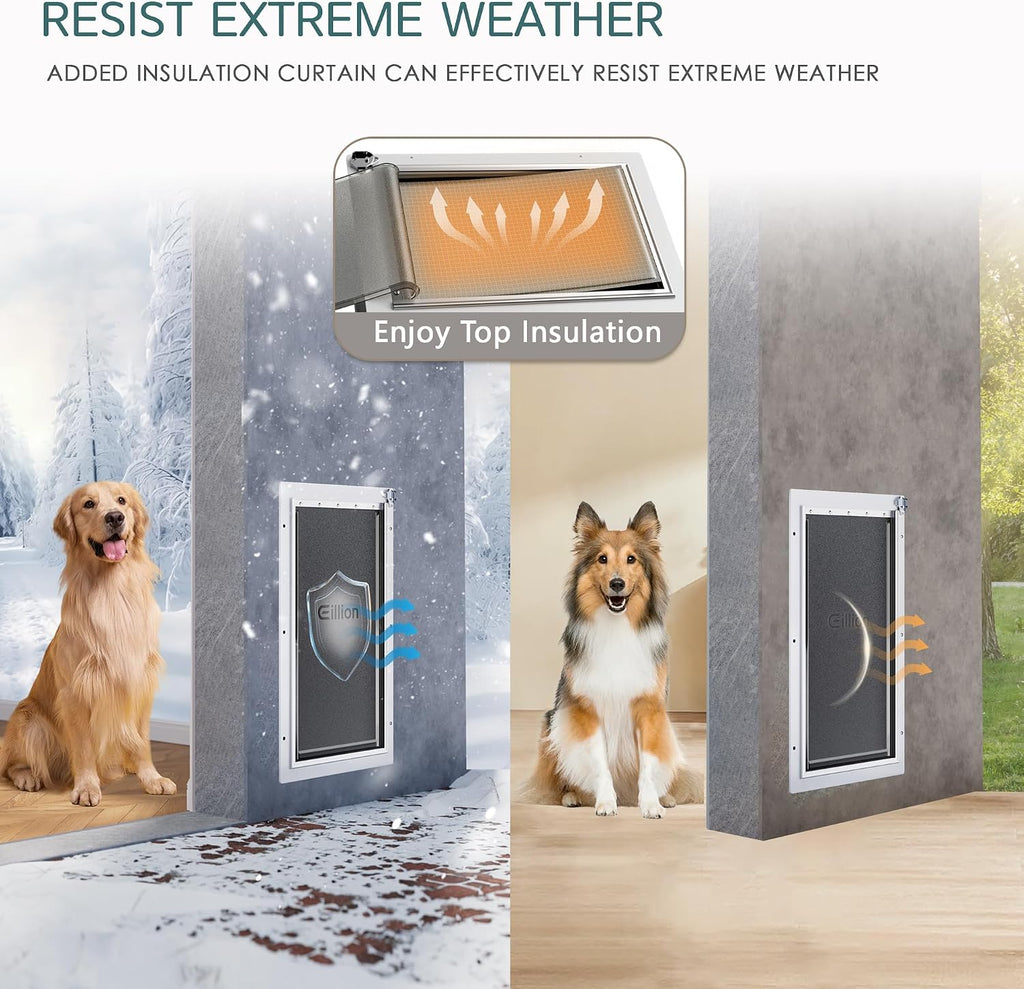 3-Flap Pet Door for Wall Dog Door for Wall Exterior, Large Doggie Door, All-Metal Frame, Metal Closing Panel and
