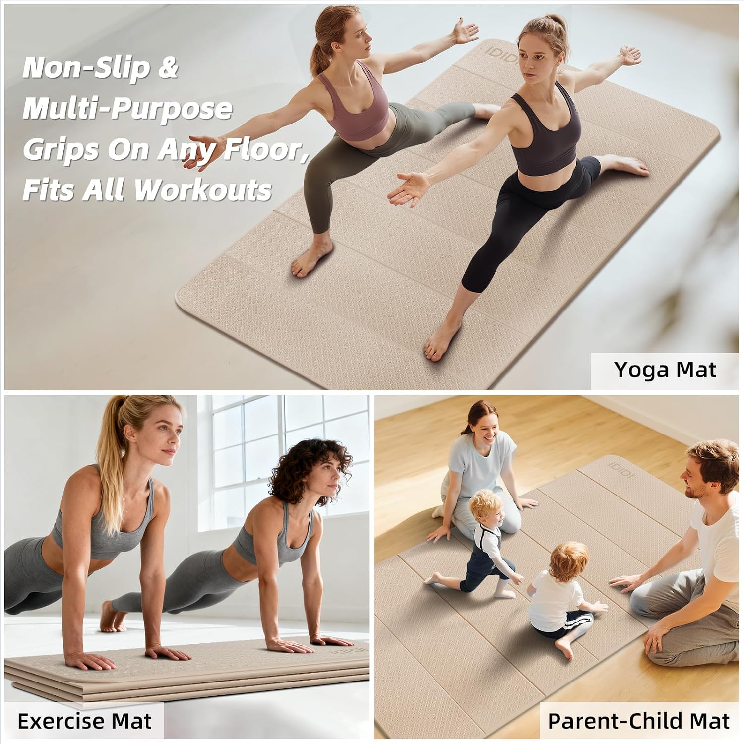Foldable Yoga Mat Extra Large (74.0" x 47.2" x 0.4") | Double-Sided Non-Slip,Extra Wide Foldable Design,10mm Extra
