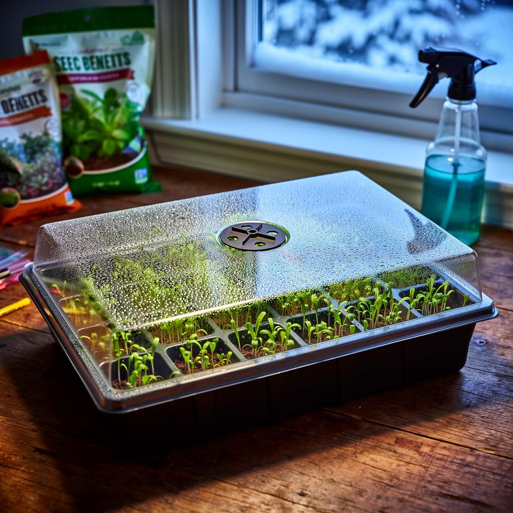 5-Pack Seed Starter Trays with Humidity Dome & Large 24-Cell Plug Trays | XL Cells Plant Germination Tray with Vented