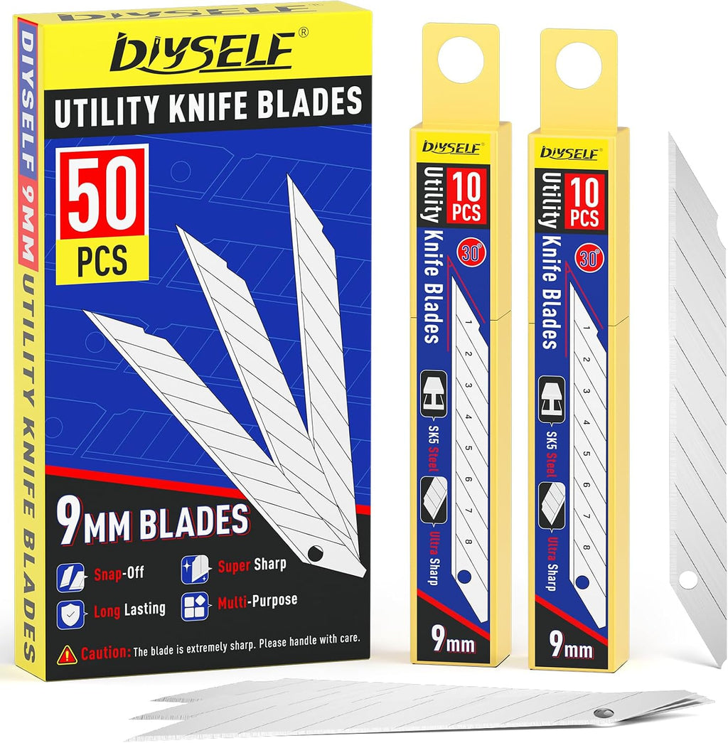 50 Pack Utility Knife Blades, 9mm Snap Off Blades (30°)
